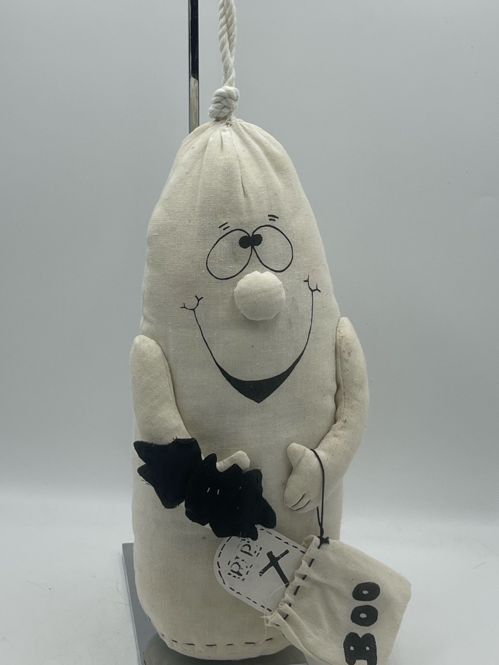 Halloween Decor: Vintage Primitive Muslin Fabric Hanging Ghost Plush w/ Boo Sack